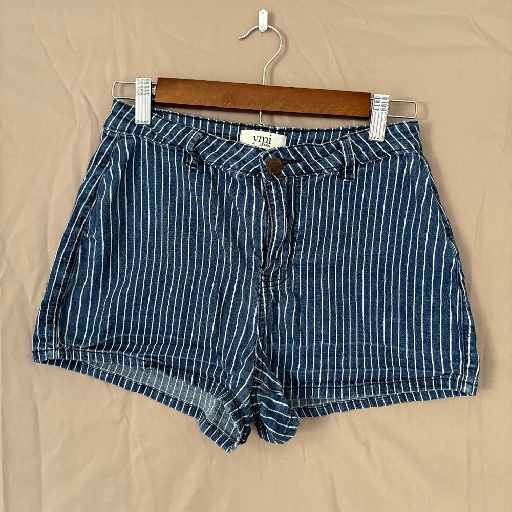 YMI Women's Denim Blue and White Striped Shorts Size 9/29 Preppy Beachy